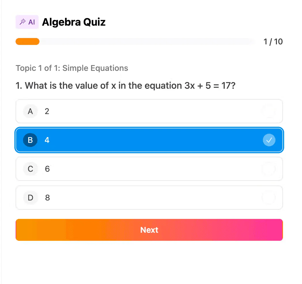 tutorocean AI Tutor quiz feature