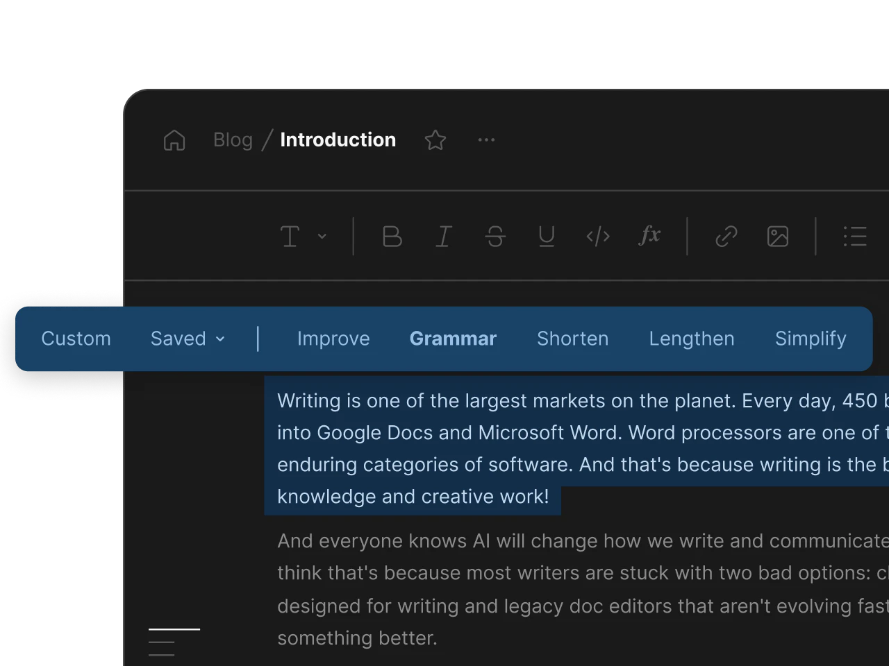 Type Ai document-centric editing feature