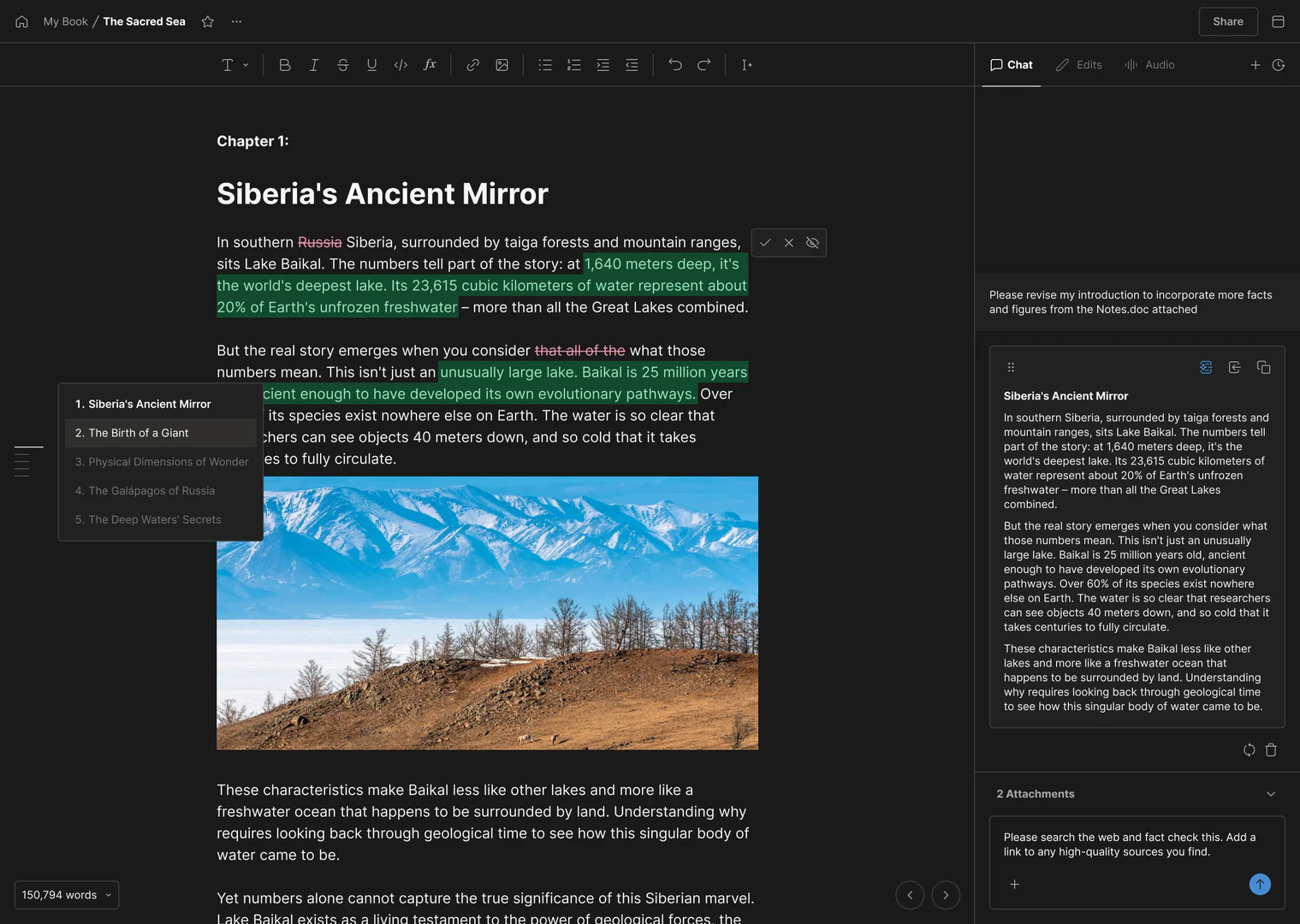 Type Ai editor in dark mode for creative writing