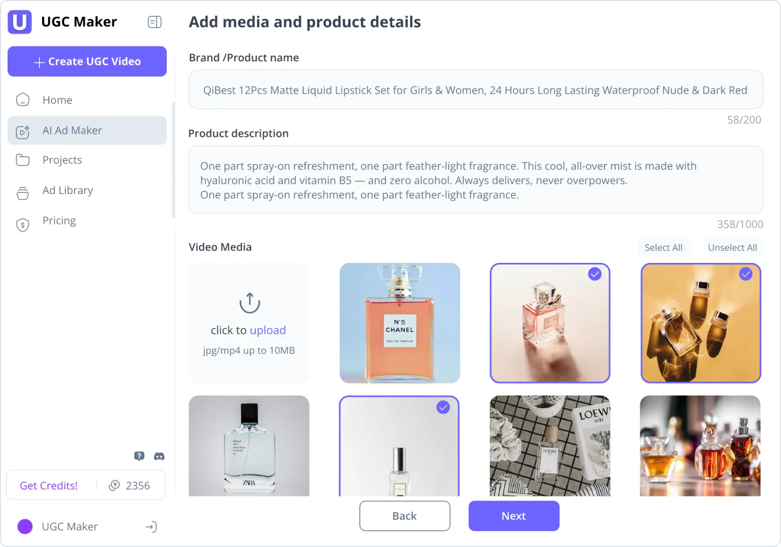 UGC Maker Ad Maker interface