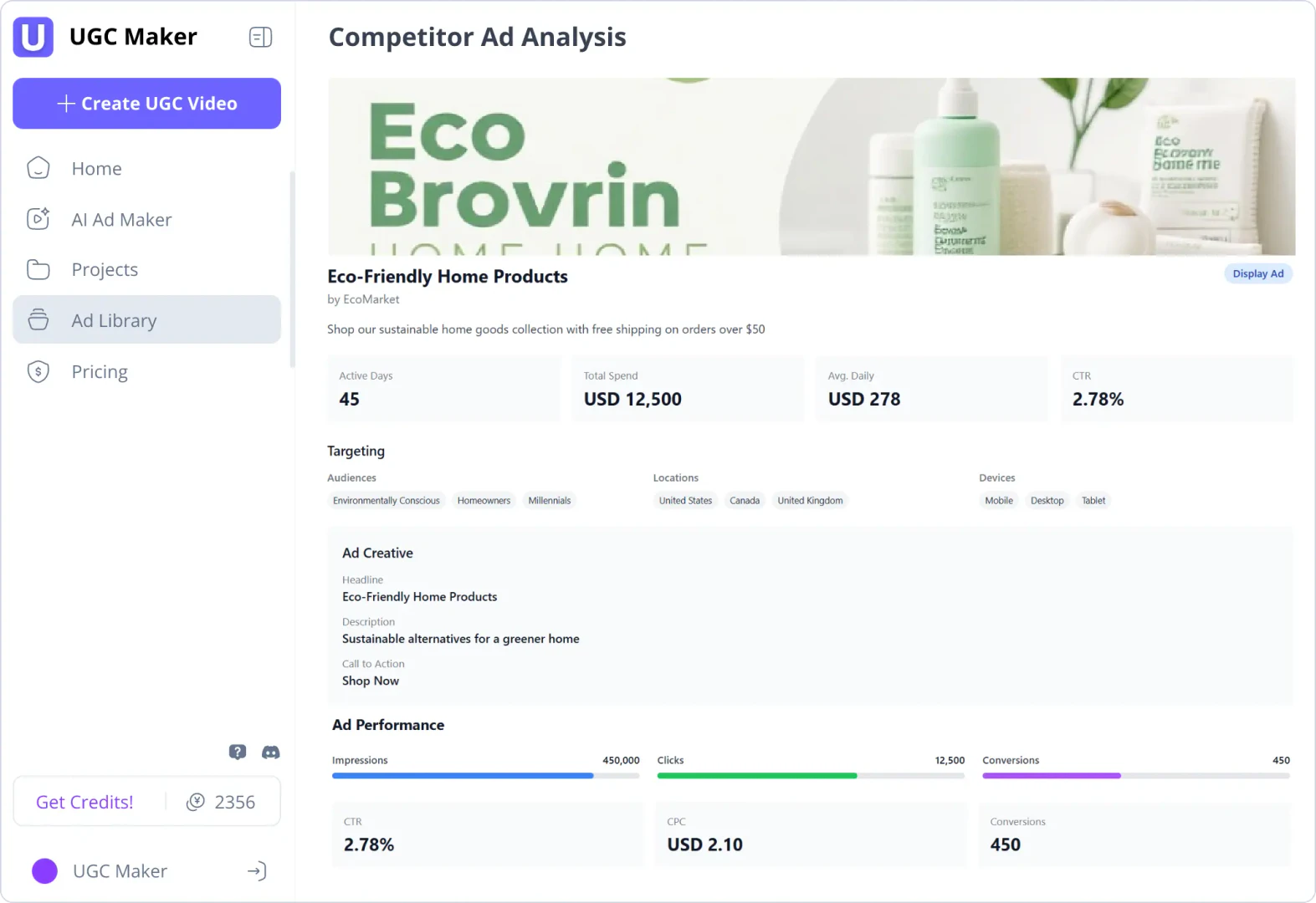 UGC Maker Ad Spend tracking feature
