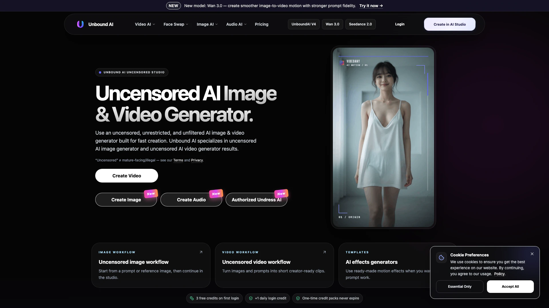 Unboundai website screenshot showing Unbound AI là một công cụ tạo hình ảnh v... interface and features
