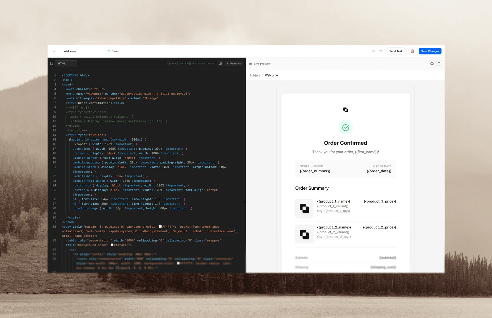 Unosend email template editor