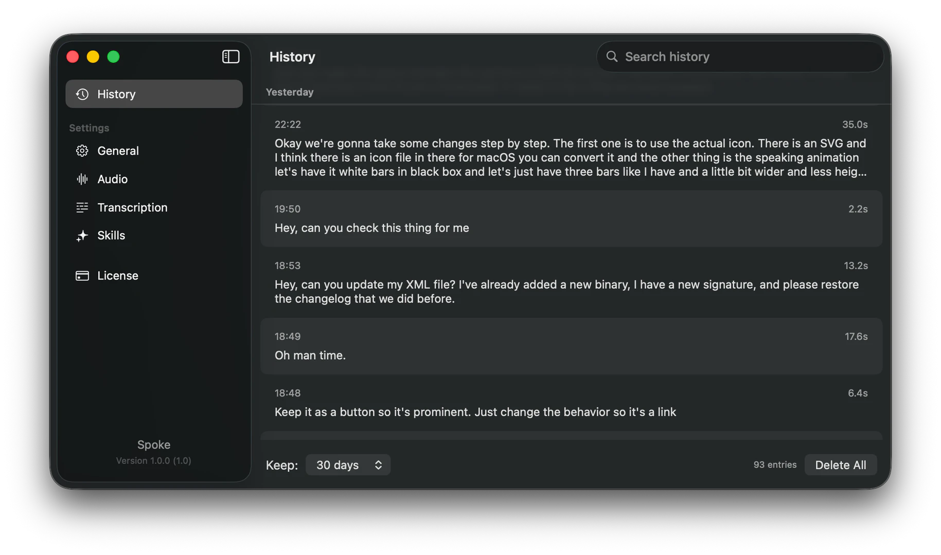 Spoke dictation app interface overview