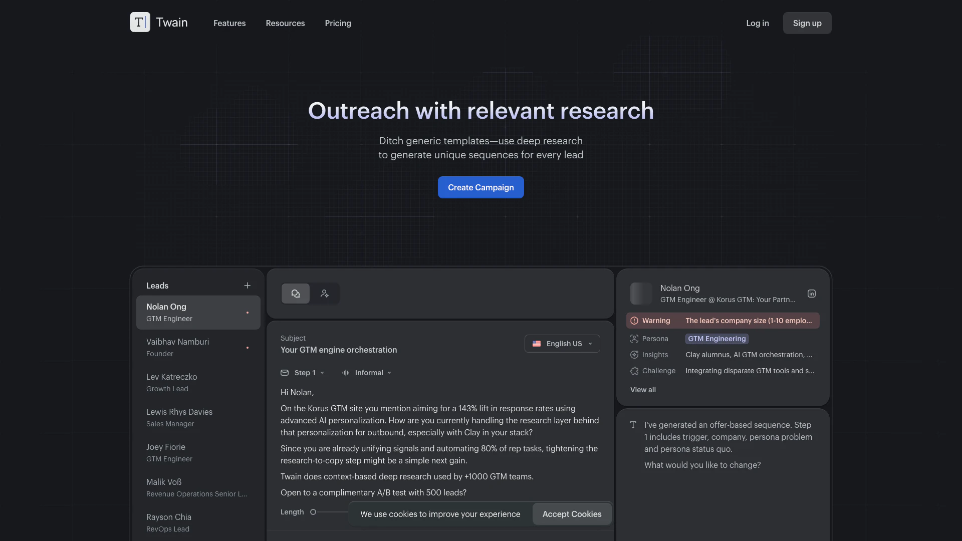 Usetwain website screenshot showing -- interface and features