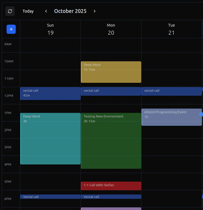 Vectal product interface showing calendar integration