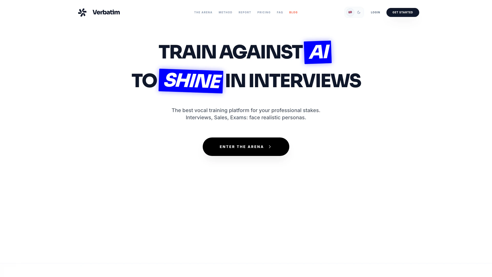 Verbatim App website screenshot showing Verbatim App is your ultimate AI-powered... interface and features