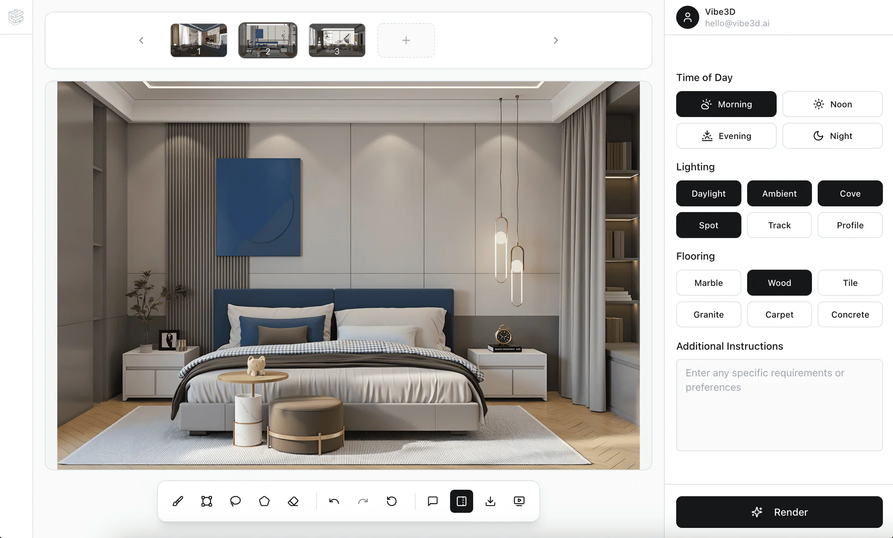 Vibe3D AI rendering feature demonstration