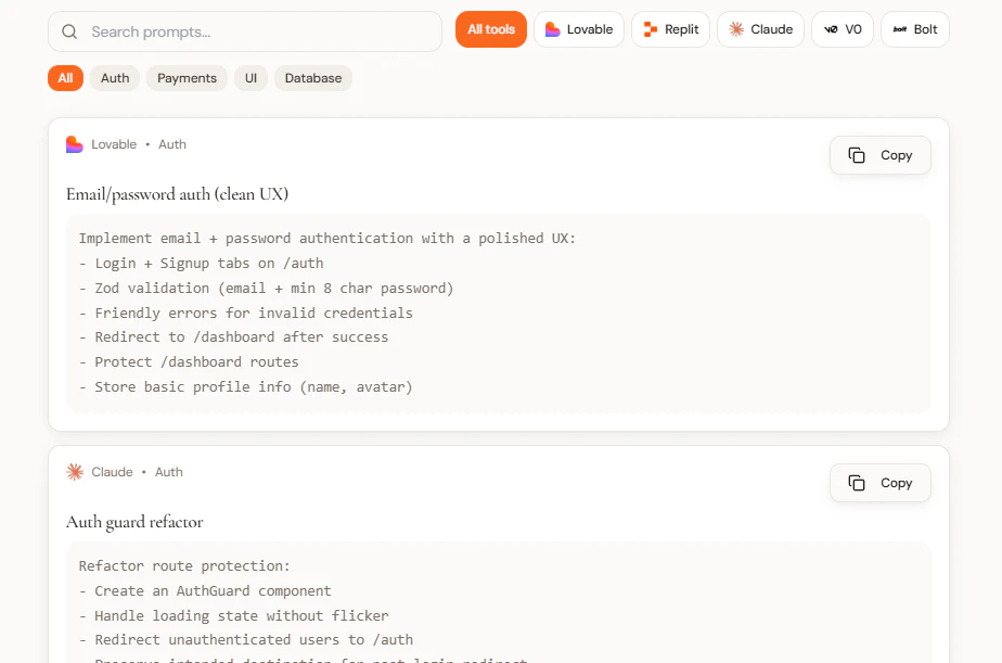 vibecodeprompts prompt library demonstration