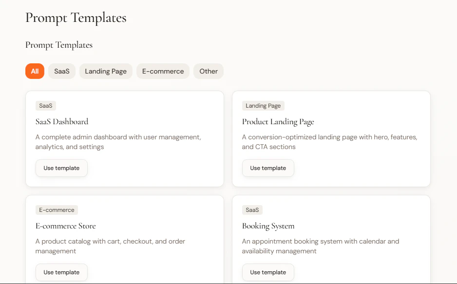 vibecodeprompts prompt templates showcase