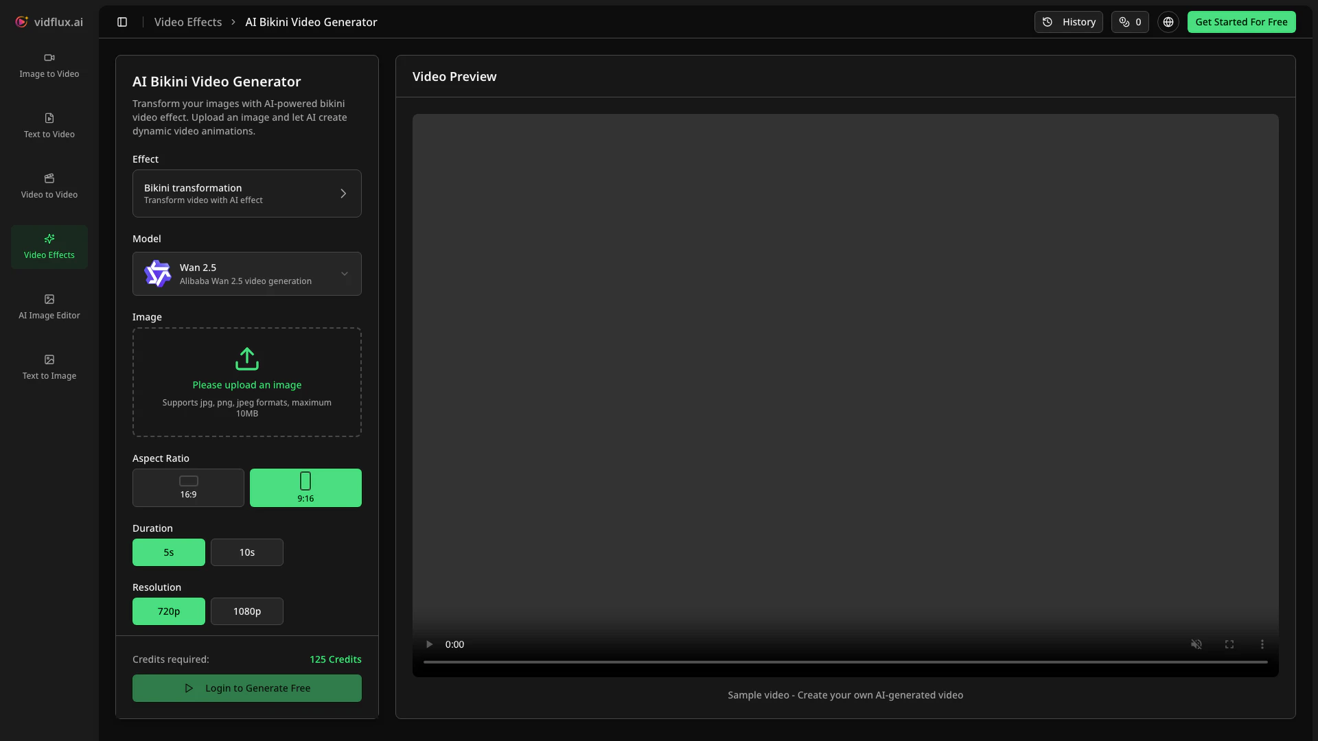 Vidfluxai website screenshot showing -- interface and features