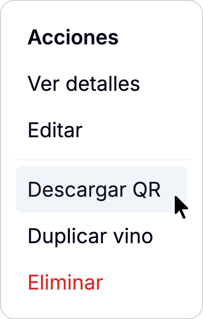 Vinoveo usage step screenshot - Download your QR codes