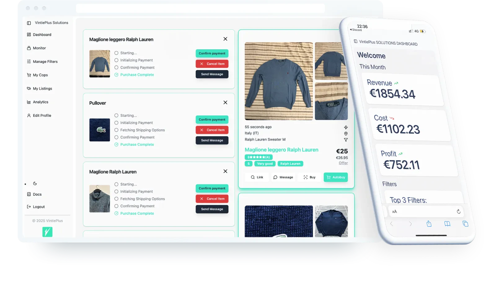 VintiePlus product interface overview