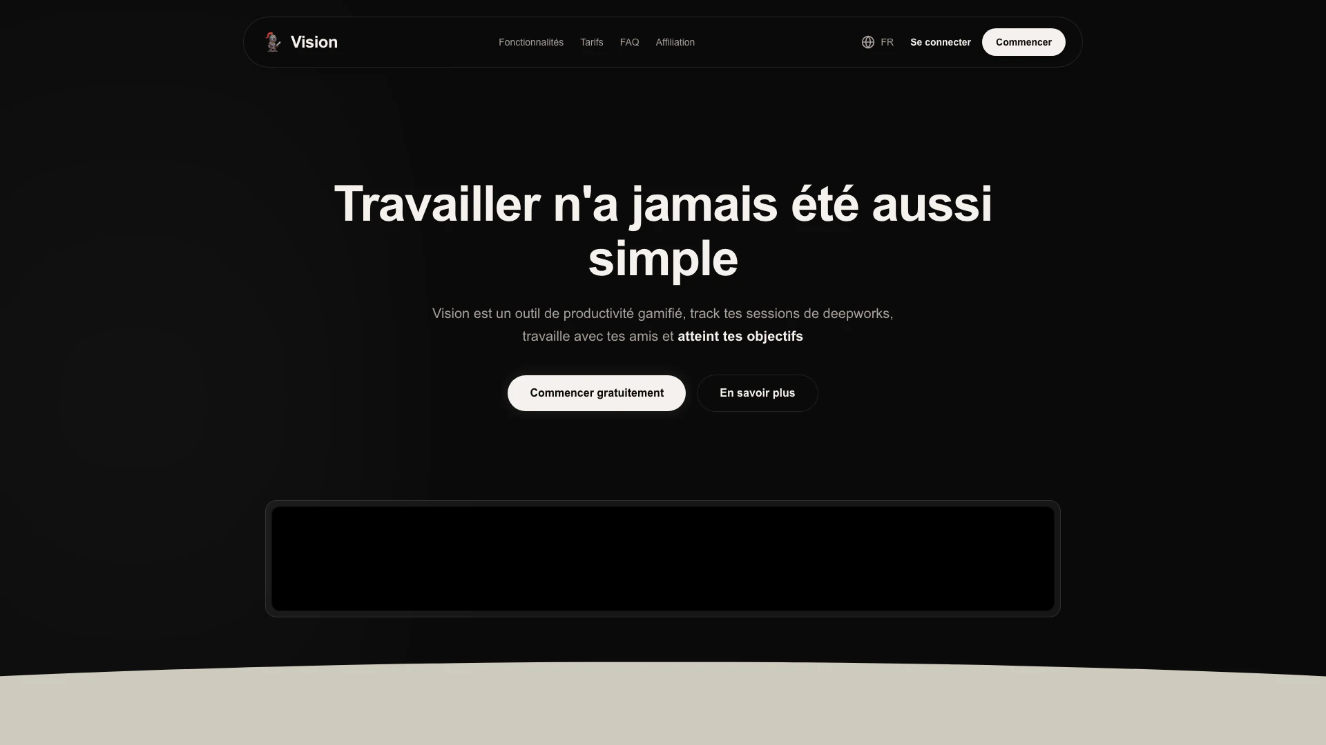 Visionapp website screenshot showing Vision is a productivity tool that helps... interface and features