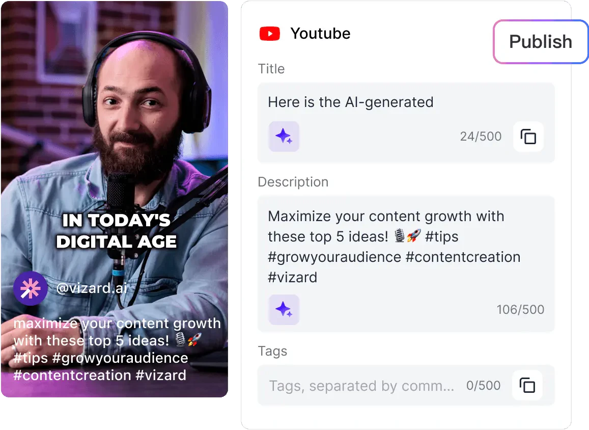 Vizard publish and share videos