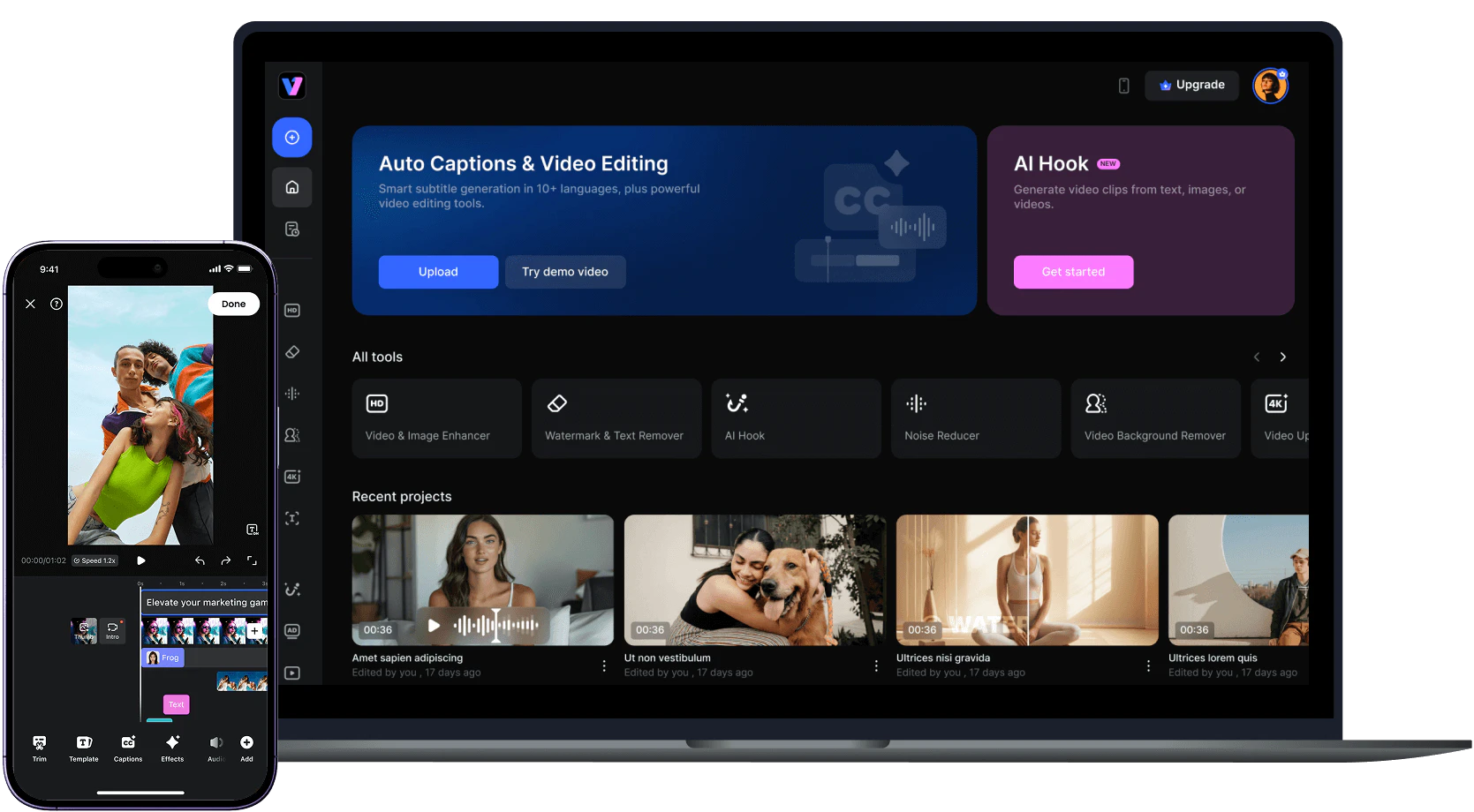 Vmakeai product overview showing video editing interface
