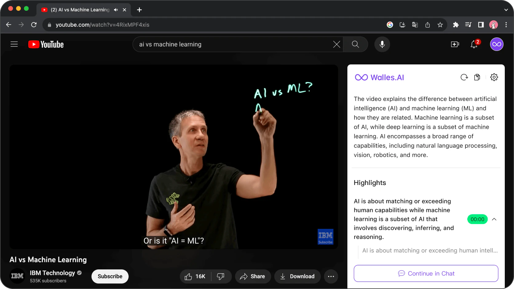 Walles.AI YouTube summary feature