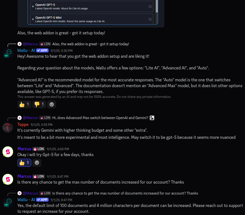 Wallu admin panel showing smart context monitoring channels