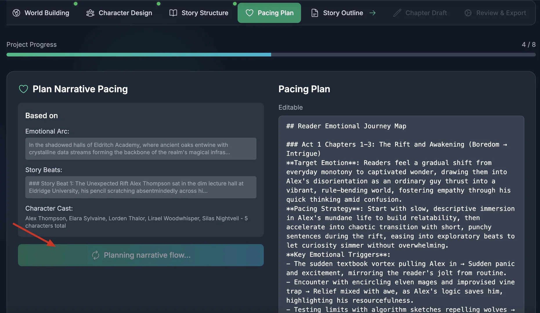 WebNovel AI pacing plan example