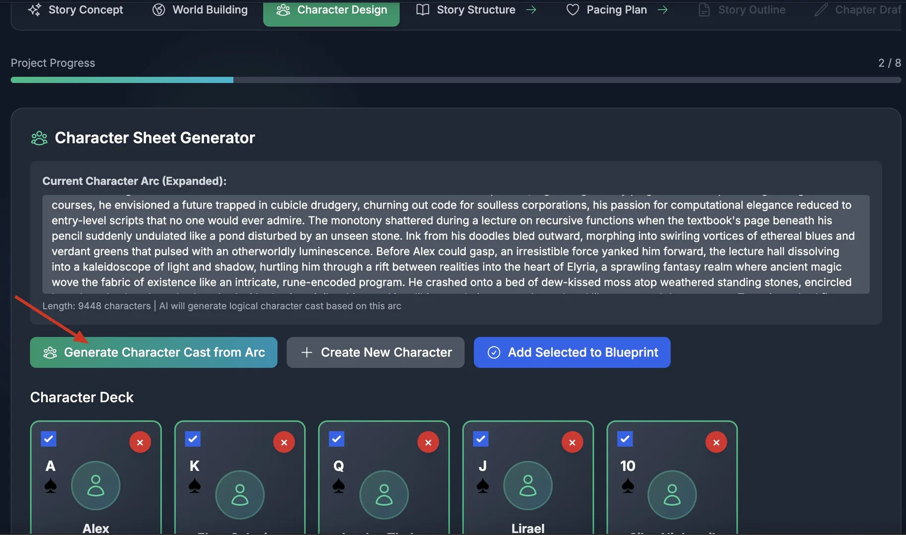 WebNovel AI character design feature