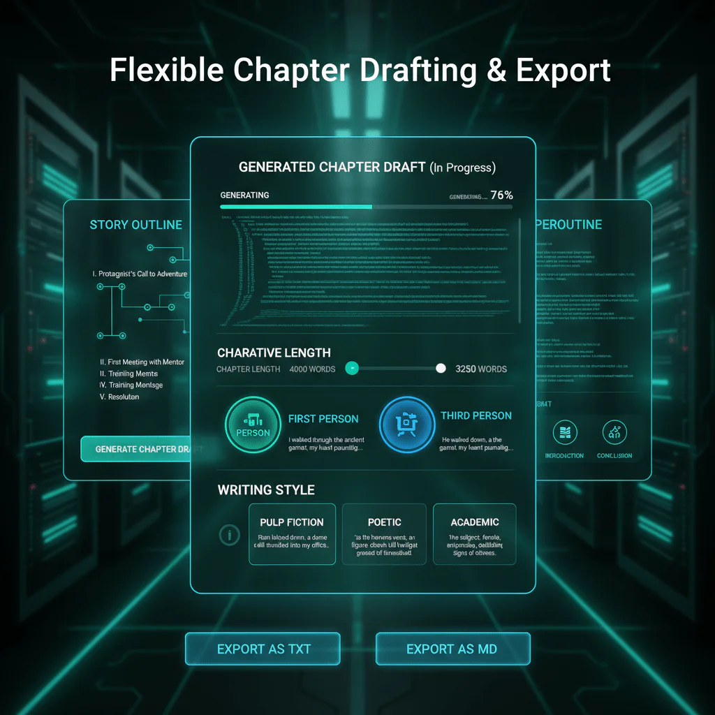 WebNovel AI chapter drafting and export interface
