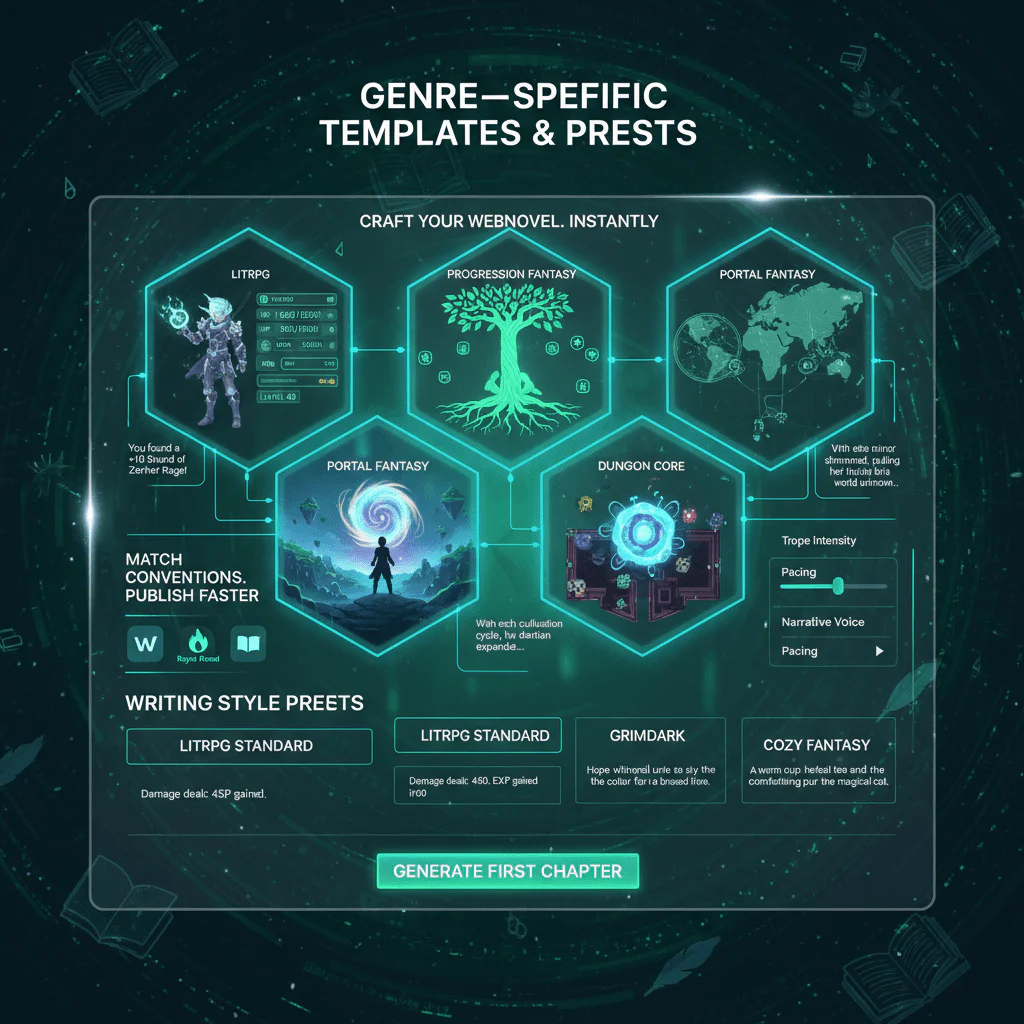 WebNovel AI genre templates and style presets