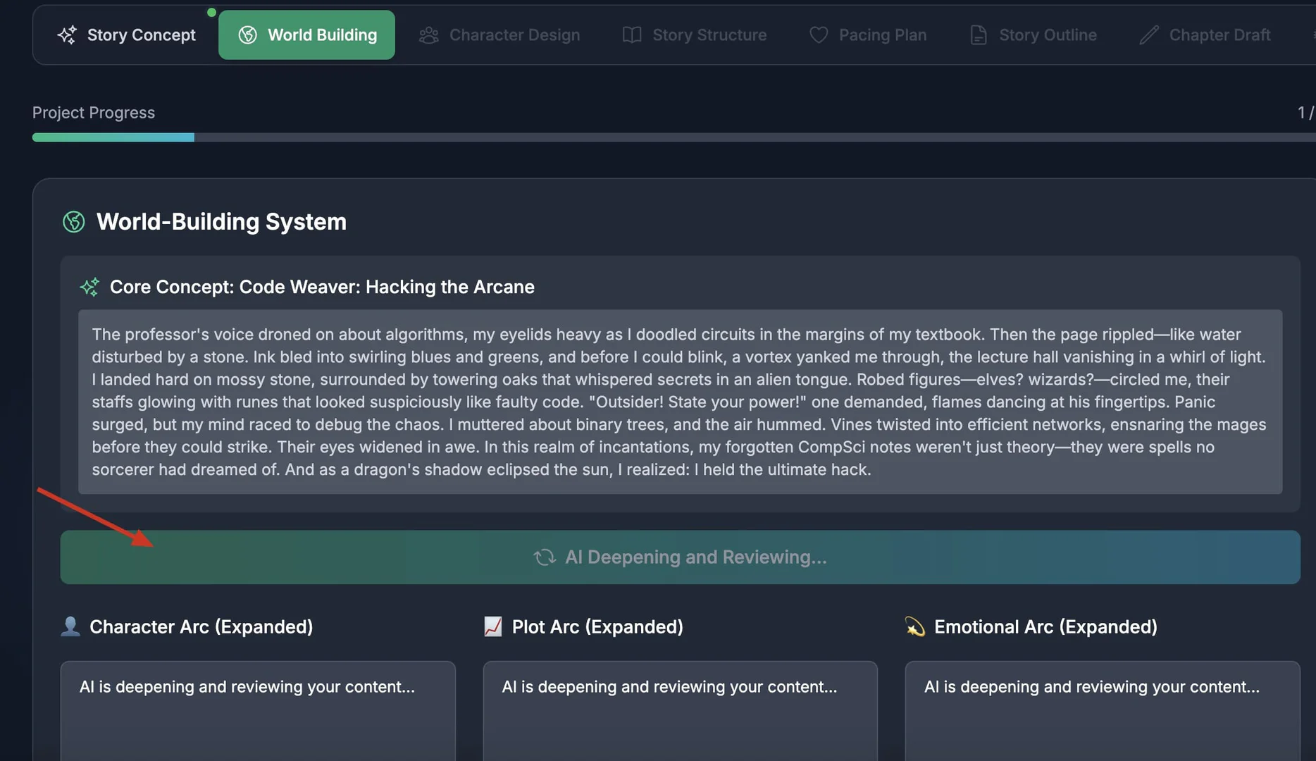 WebNovel AI world building example