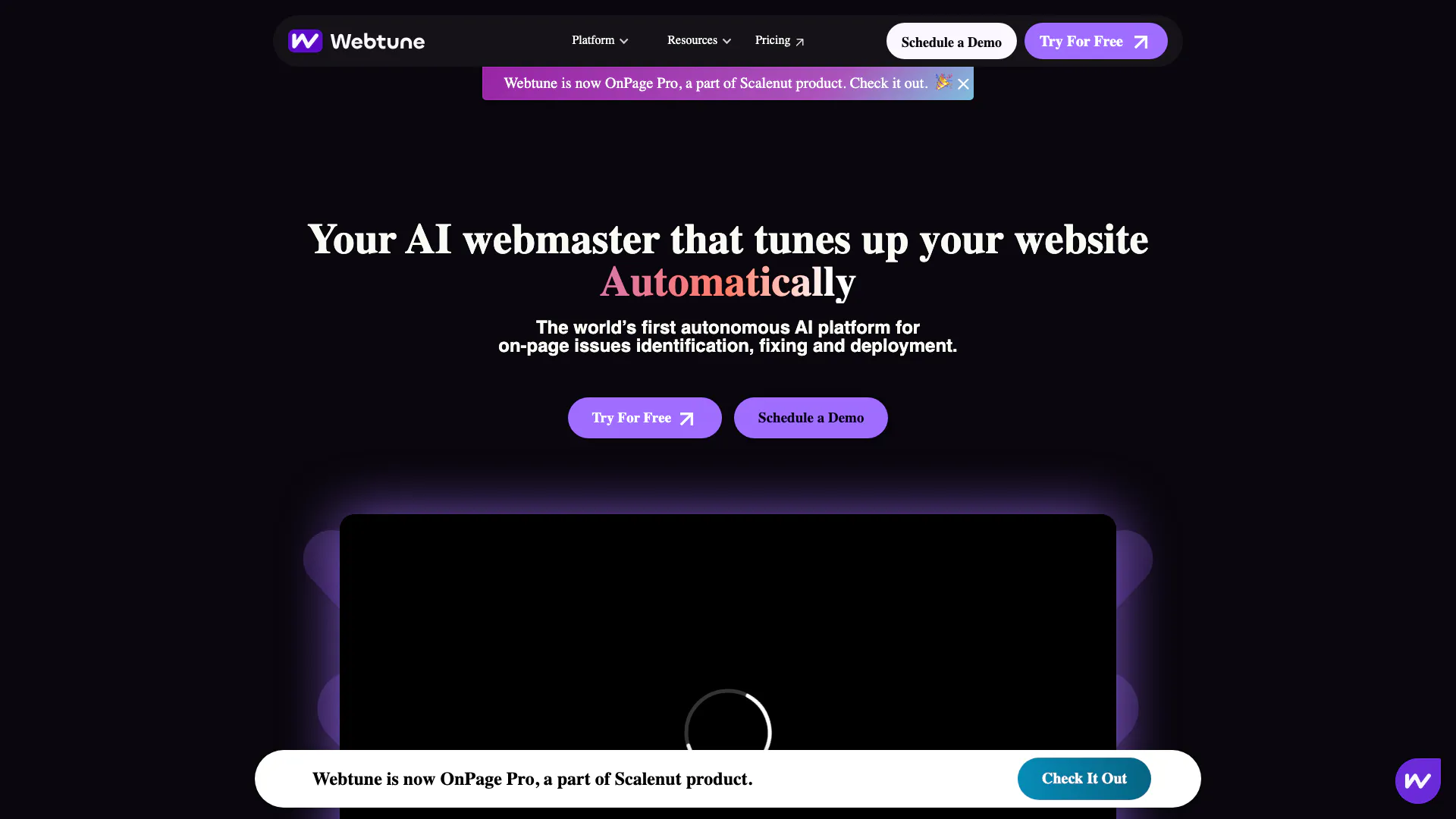 Webtuneai website screenshot showing -- interface and features