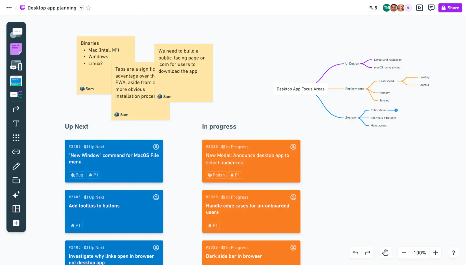 Whimsical product overview showing collaborative whiteboard interface