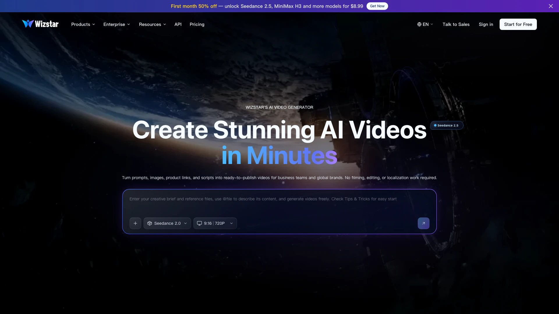 Wizstar website screenshot showing Wizstar is an AI tool that allows you to... interface and features