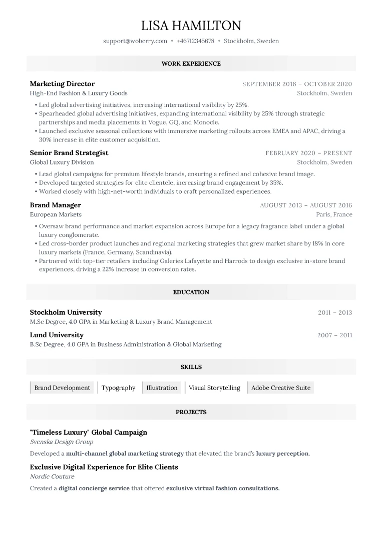 Woberry use case example in resume building