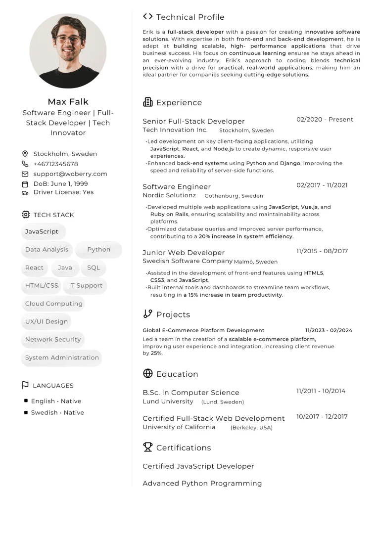 Woberry resume builder dashboard interface