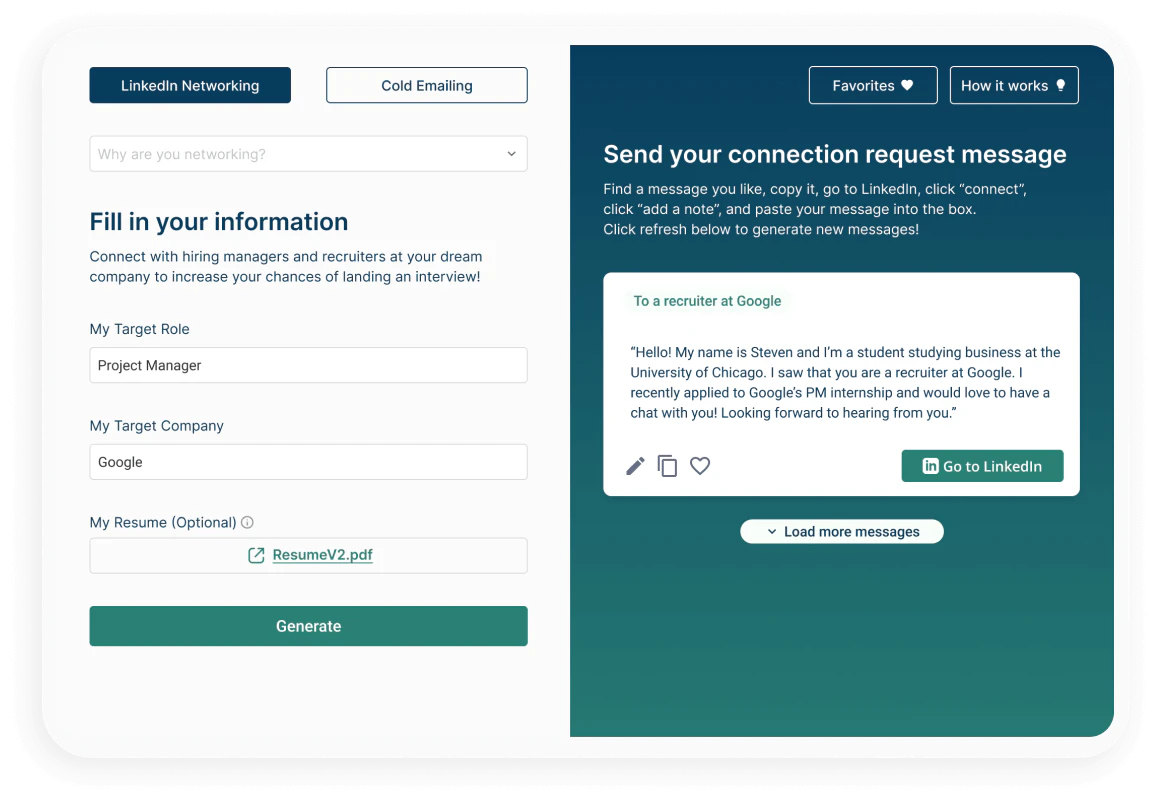 LinkedIn networking tool interface of NetworkAI