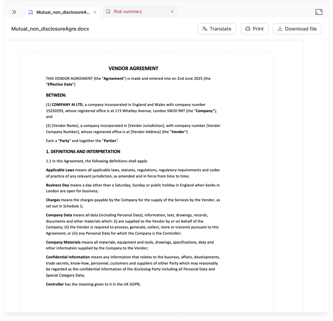 Wordsmithai contract review feature