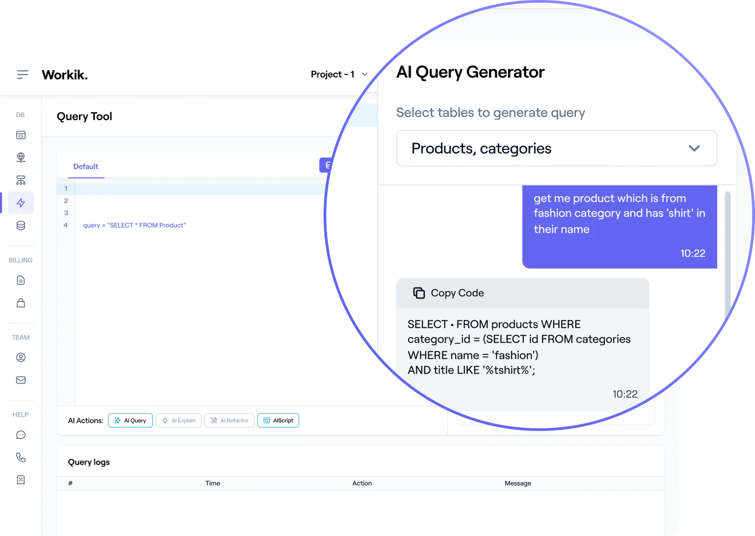 Workik use case for database querying