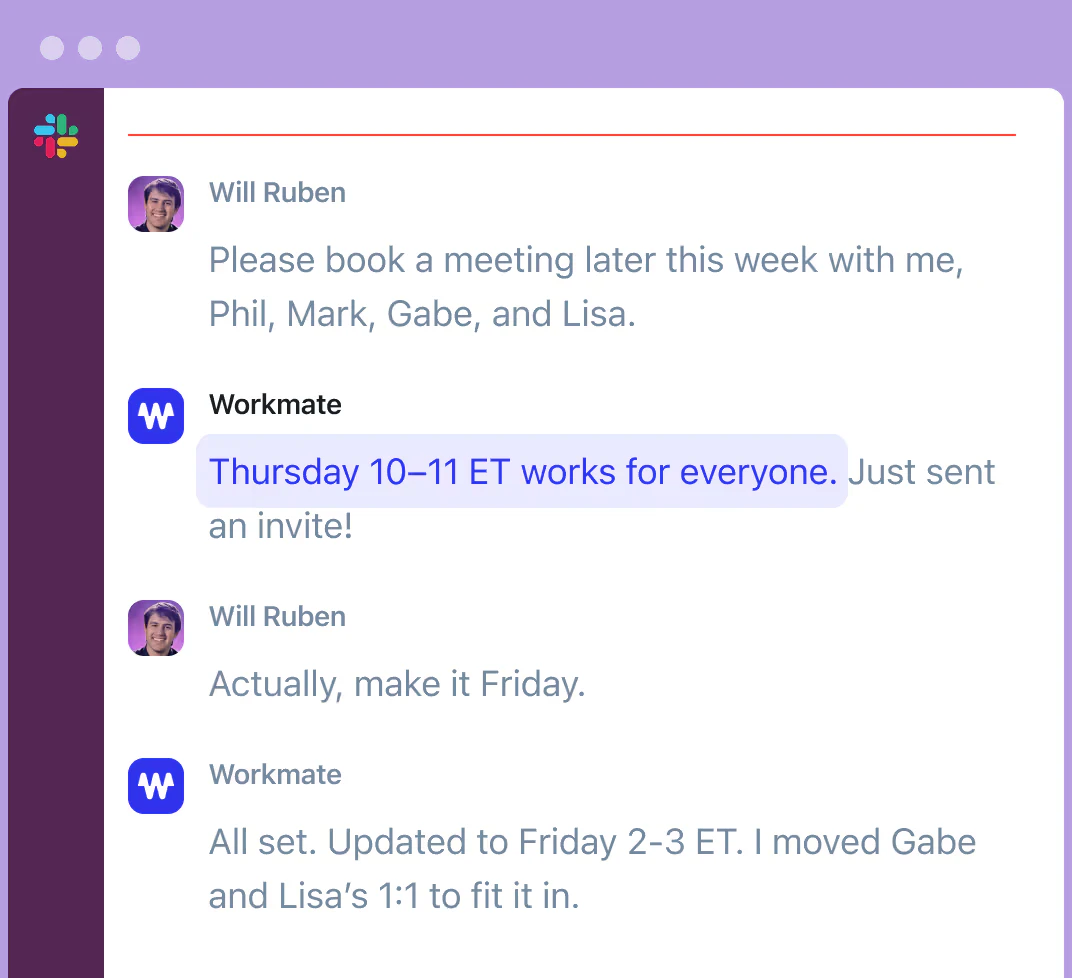 Workmate instant scheduling screenshot