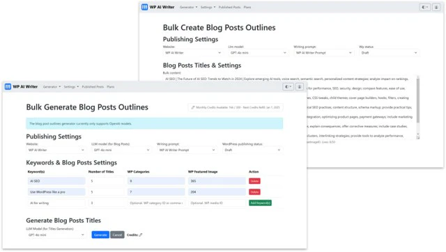 WP AI Writer content creation features