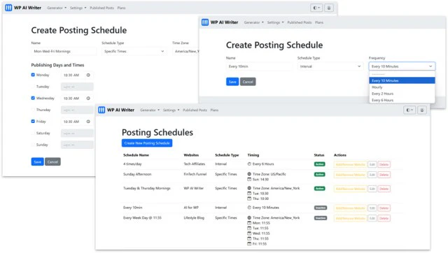 WP AI Writer automated publishing schedules