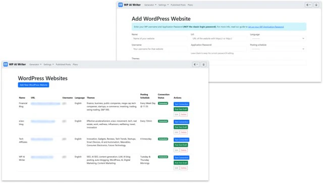 WP AI Writer use case for managing multiple websites
