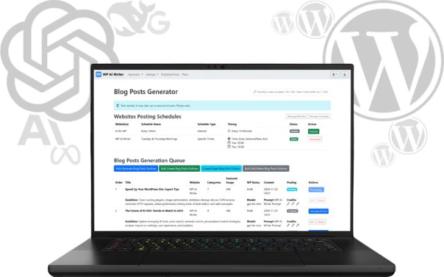 WP AI Writer product overview with automated publishing