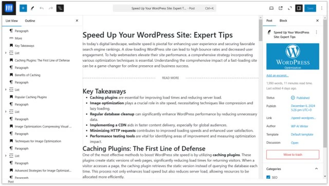 WP AI Writer user scenario for bloggers