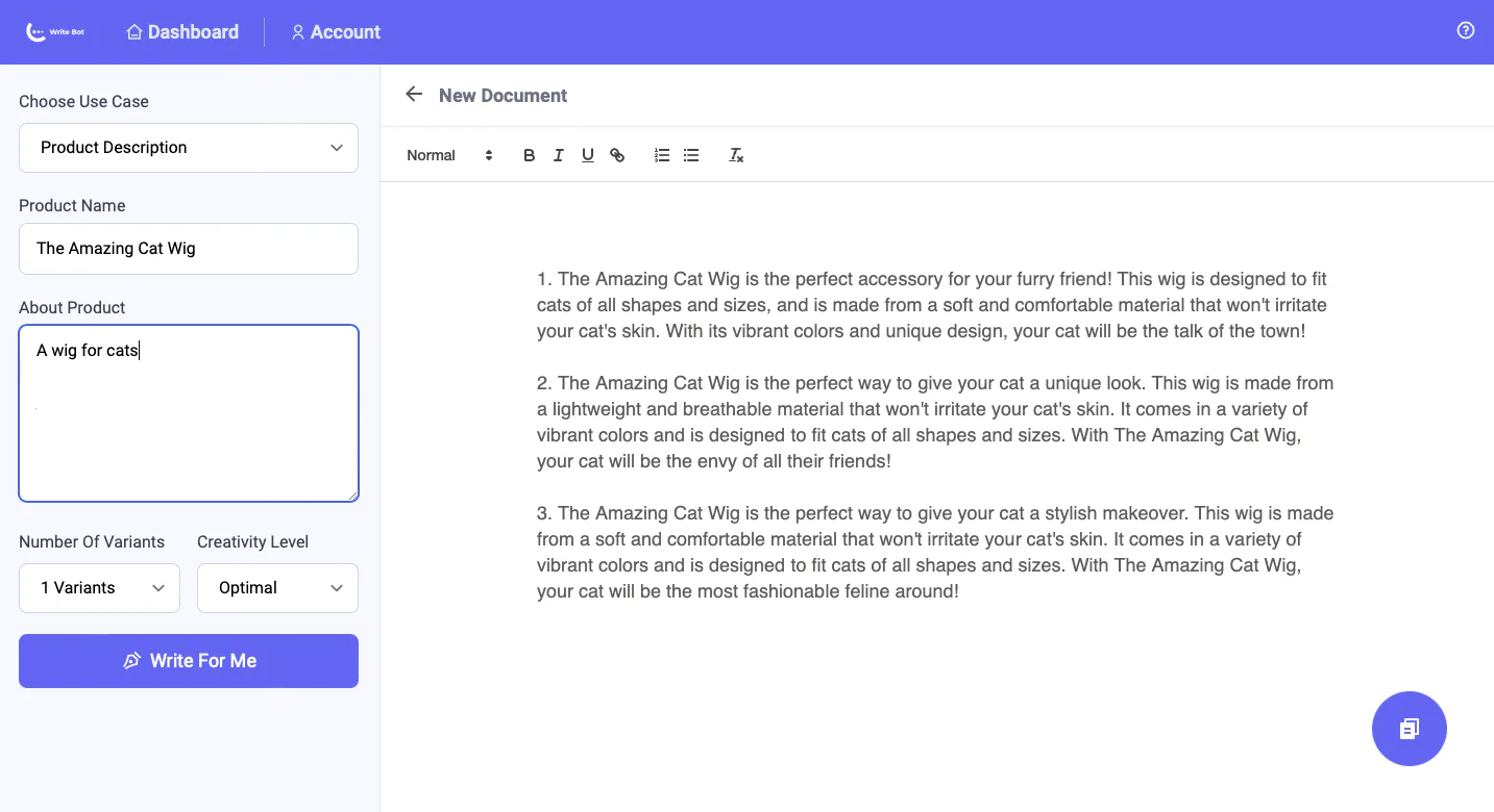 Writebot product overview and interface