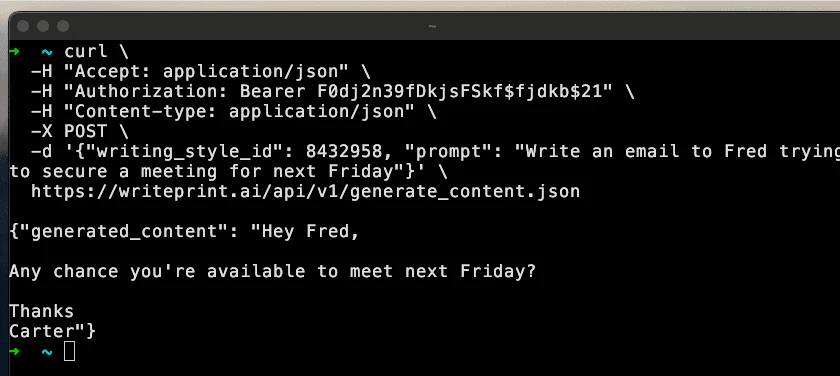 Writeprintai API integration demonstration