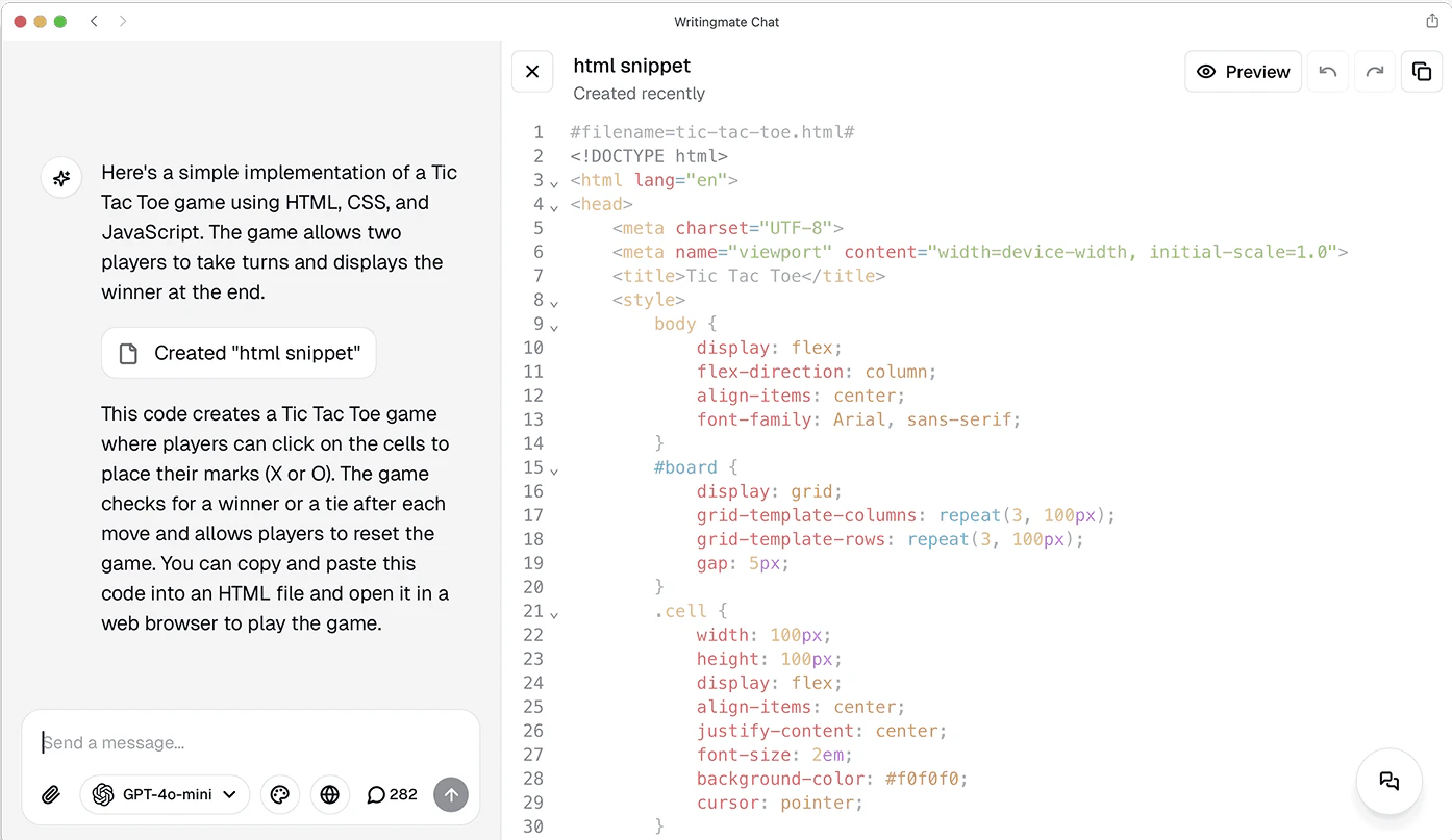 Writingmate AI coding assistance feature