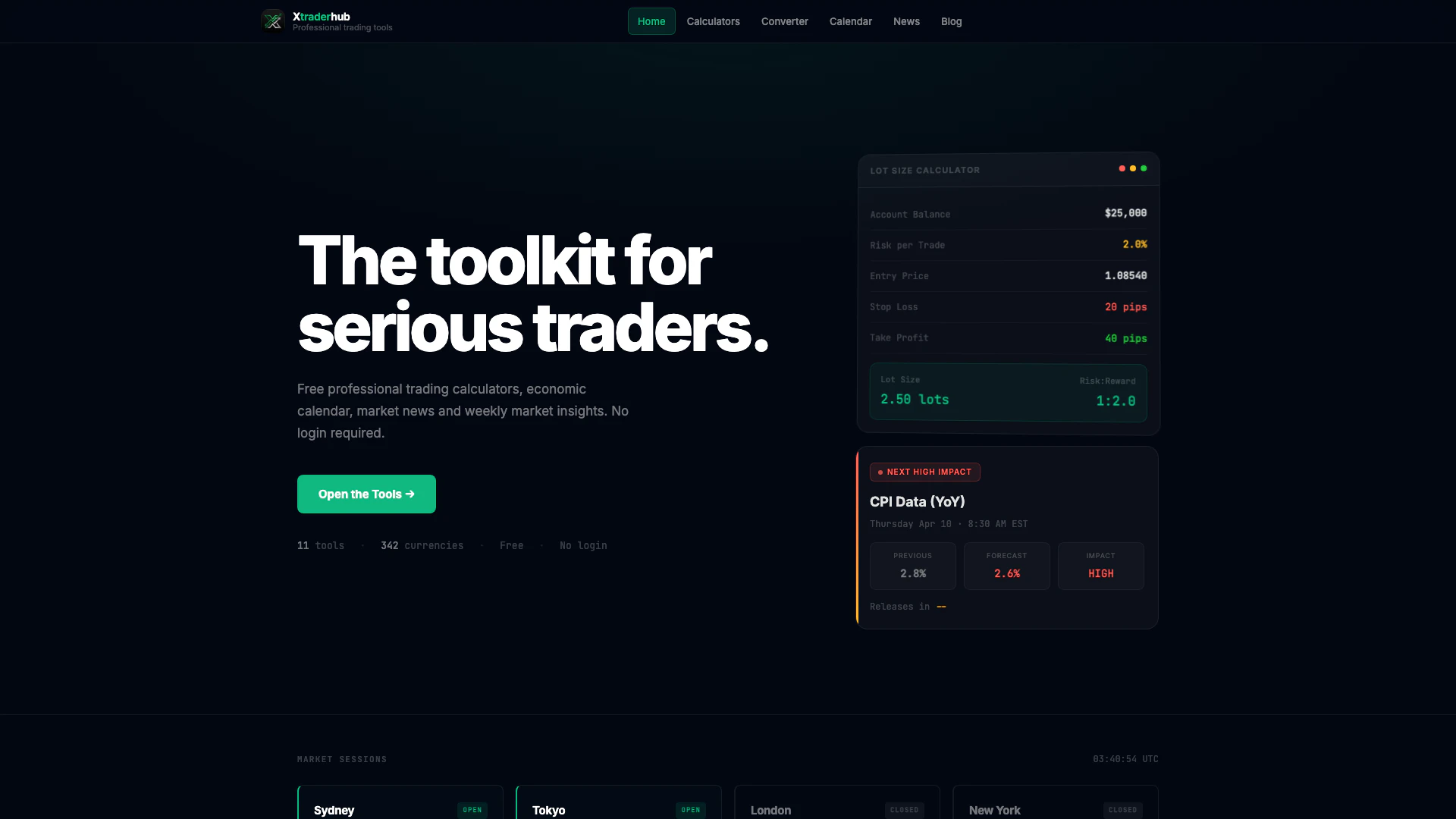 Xtraderhub website screenshot showing Xtraderhub ofrece herramientas de tradin... interface and features