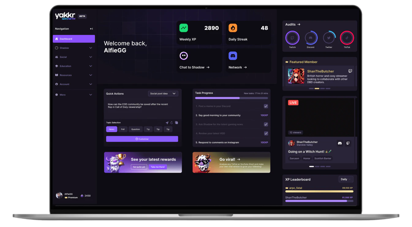 Yakkrgrowth platform overview for streamers