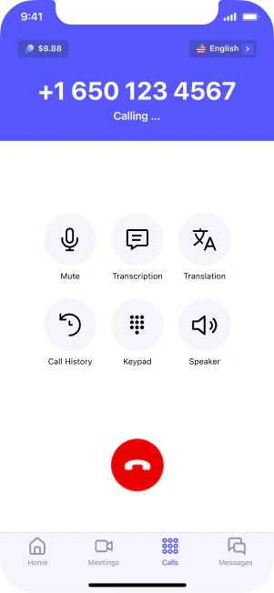 YOUS product interface showing audio/video call features