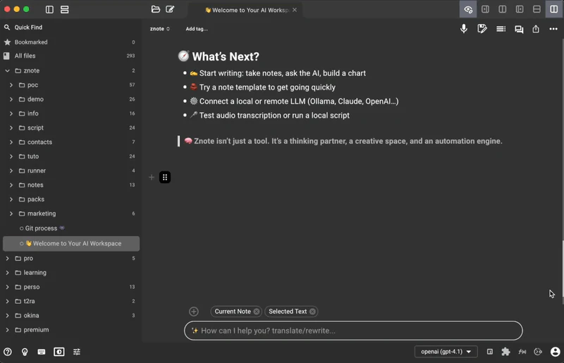 Znote AI product interface with recording feature